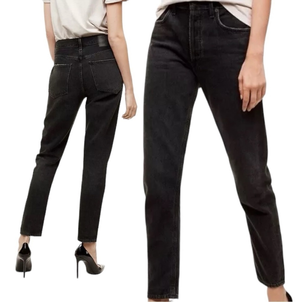 ARITZIA Talula X Agolde High Rise Taper Jeans Raw Hem Black Wash Women’s Size 28